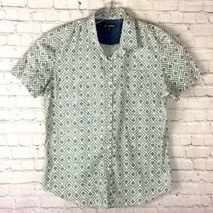 No Retreat Men's White and Gray Geometric Print Button Down Shirt Sz. XL